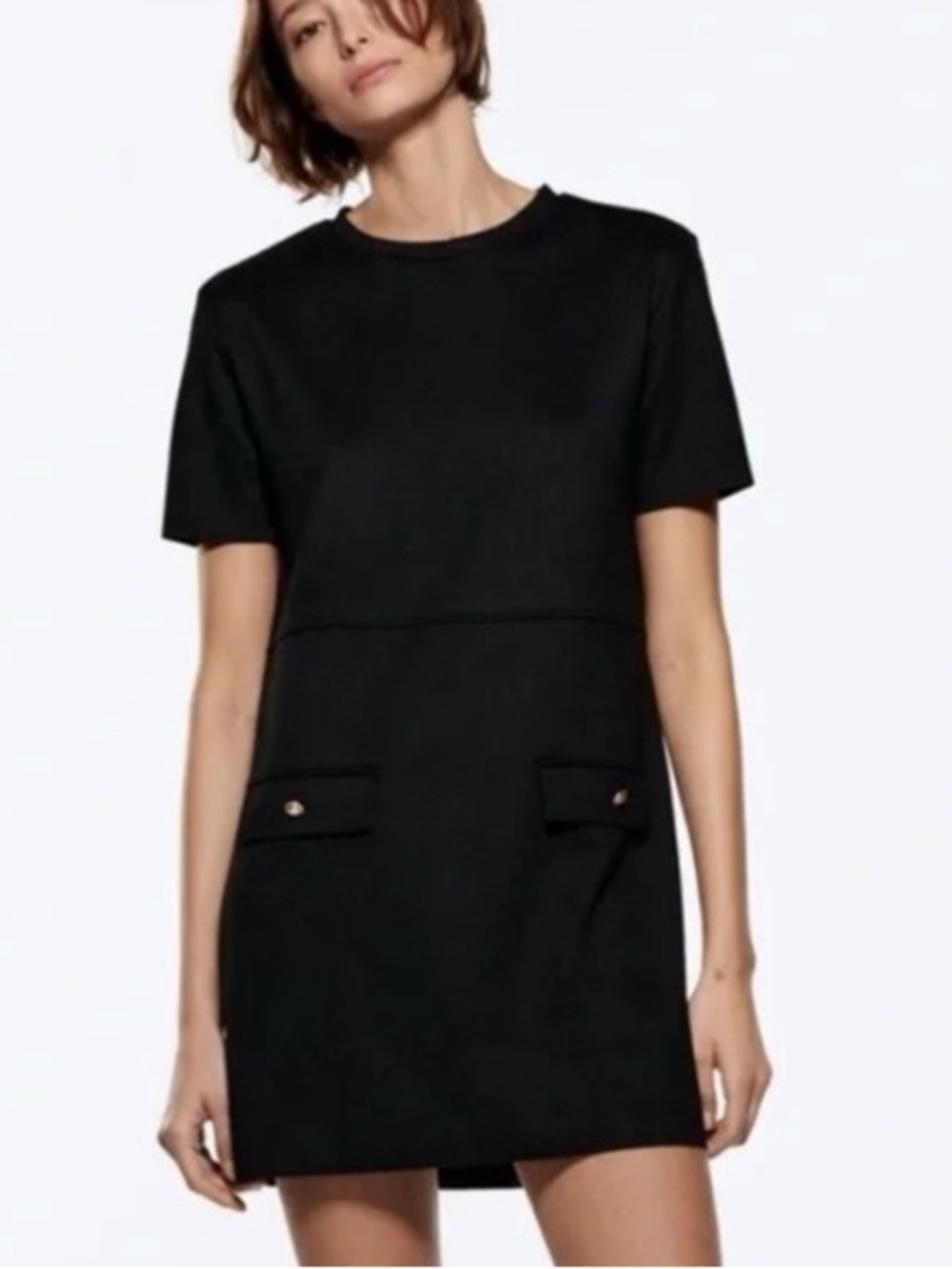 Zara Black Short Sleeve Mini Shift Dress